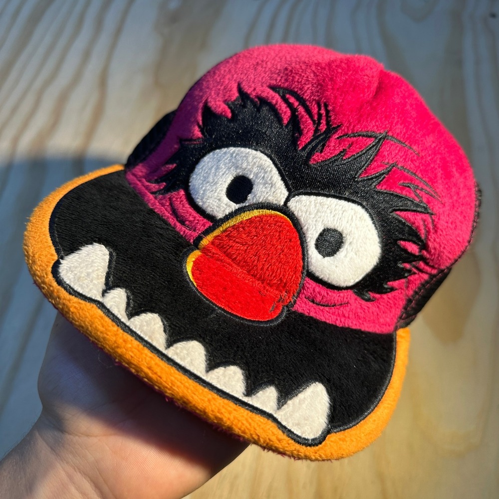 Disney The Muppets Animal Character Plush Trucker Hat Pink Black Snapback Cap